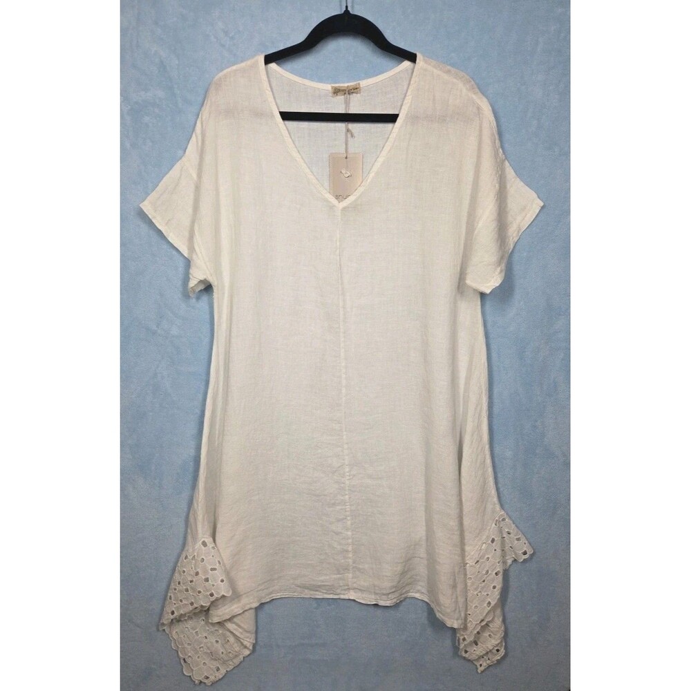 NEW Shyloh Made in Italy 100% Linen LINO Oversized Lagenlook Dress Cut Out Hem - Picture 3 of 8